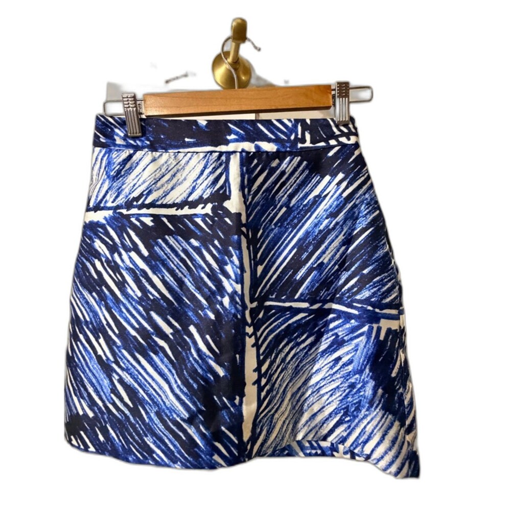 Milly Blue and White Abstract Print A-Line Skirt